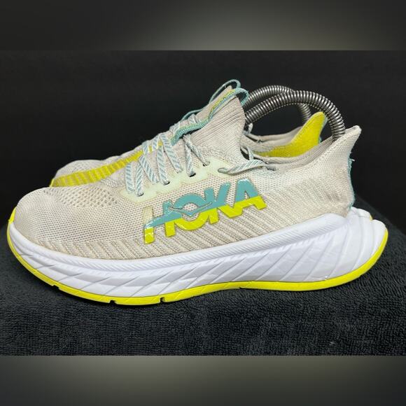 Hoka One One Shoes - Hoka One One Carbon X 3 White Neon Yellow Athletic Running Shoes Women Size 6.5B